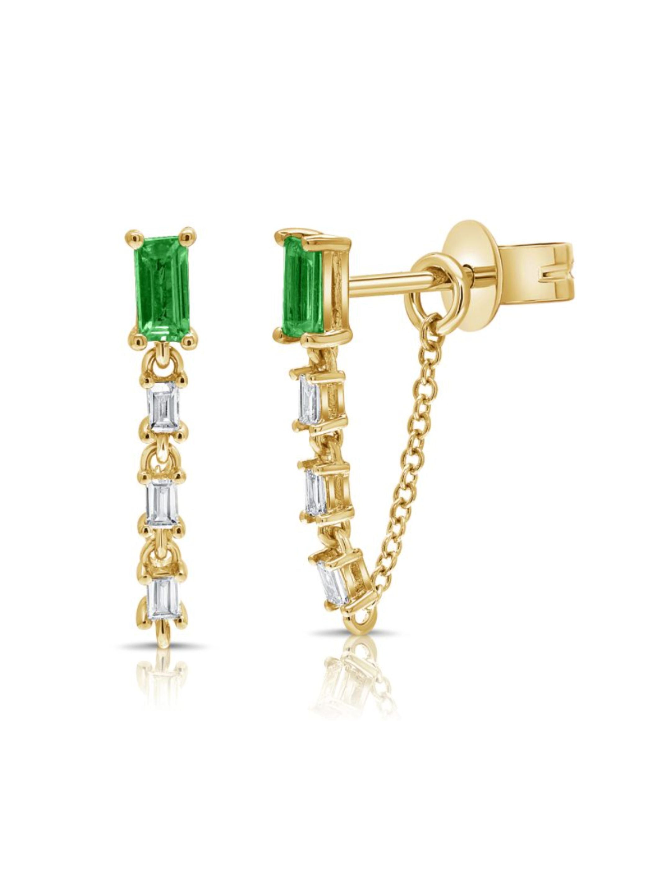 Kenzie Emerald Chain Stud Earrings 14K