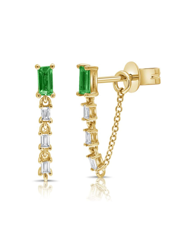 Kenzie Emerald Chain Stud Earrings 14K