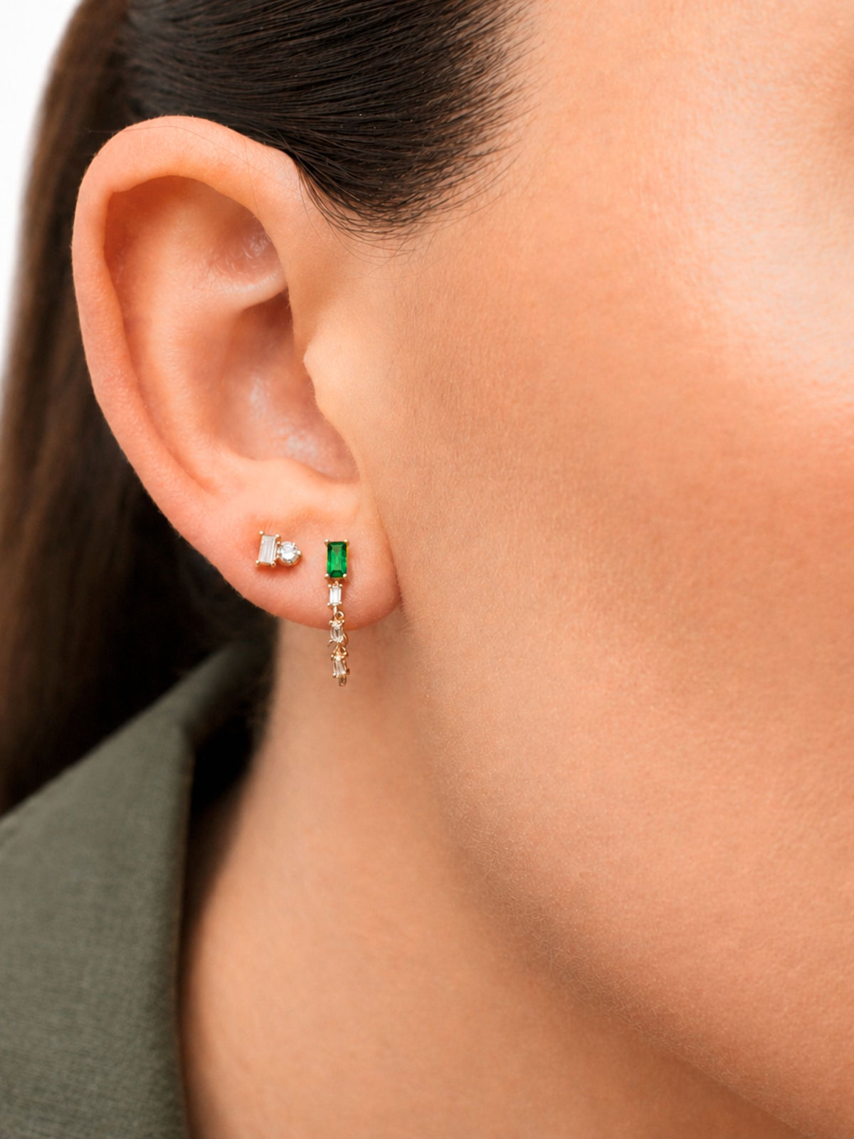 Kenzie Emerald Chain Stud Earrings 14K