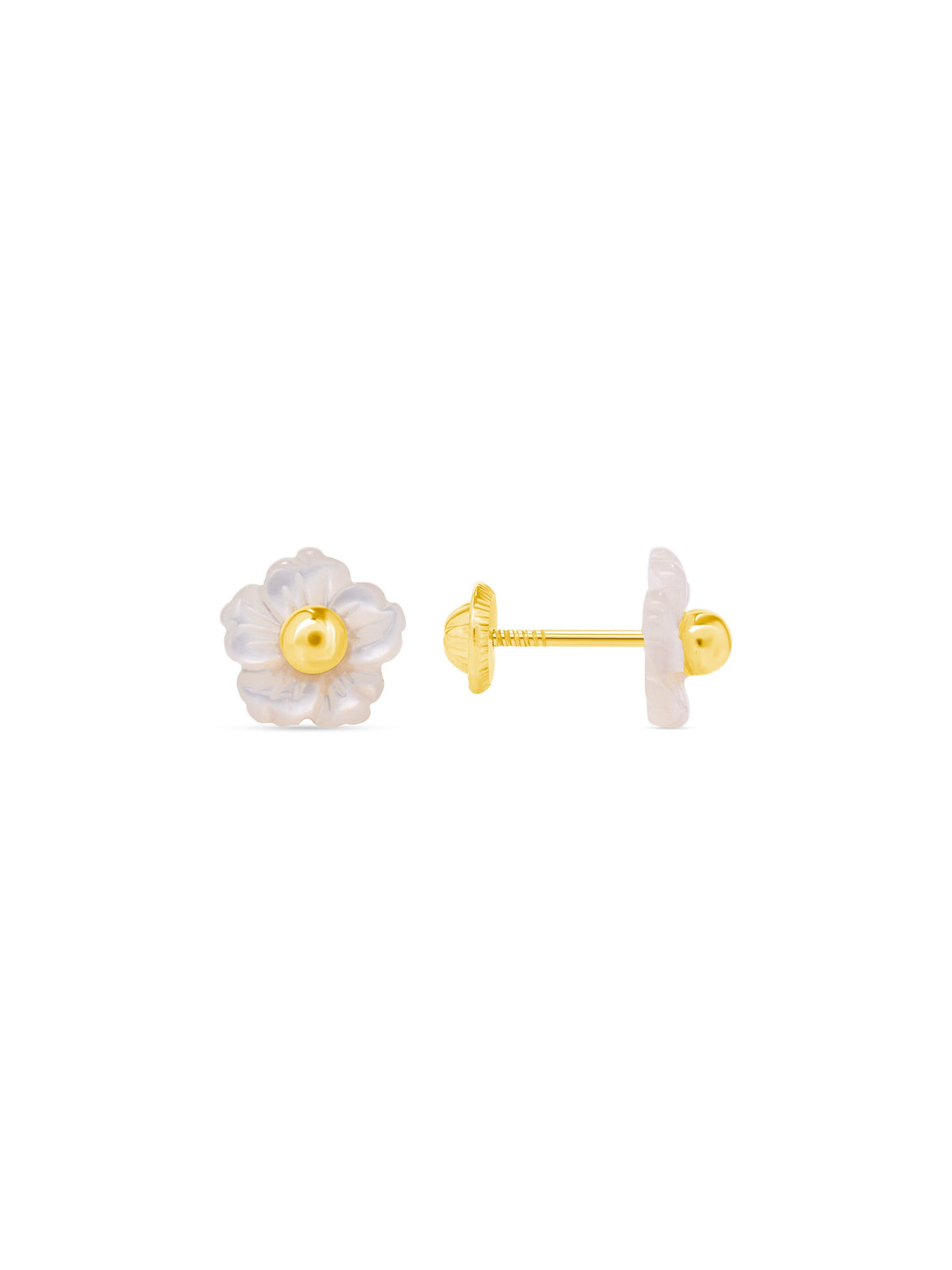 Kid White Pearl Flower Stud Earrings 9K