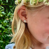 Kid White Pearl Flower Stud Earrings 9K