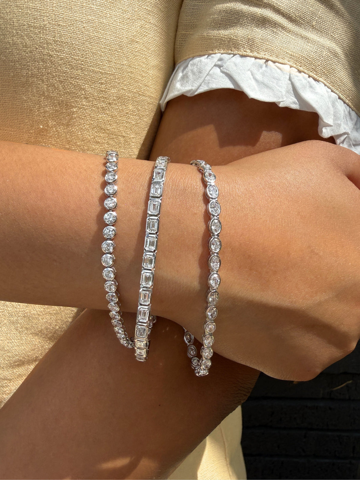 Lab Diamond Bezel Tennis Bracelets 14K
