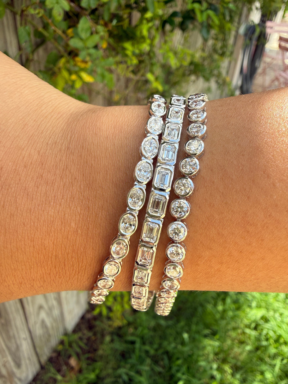 Lab Diamond Bezel Tennis Bracelets 14K