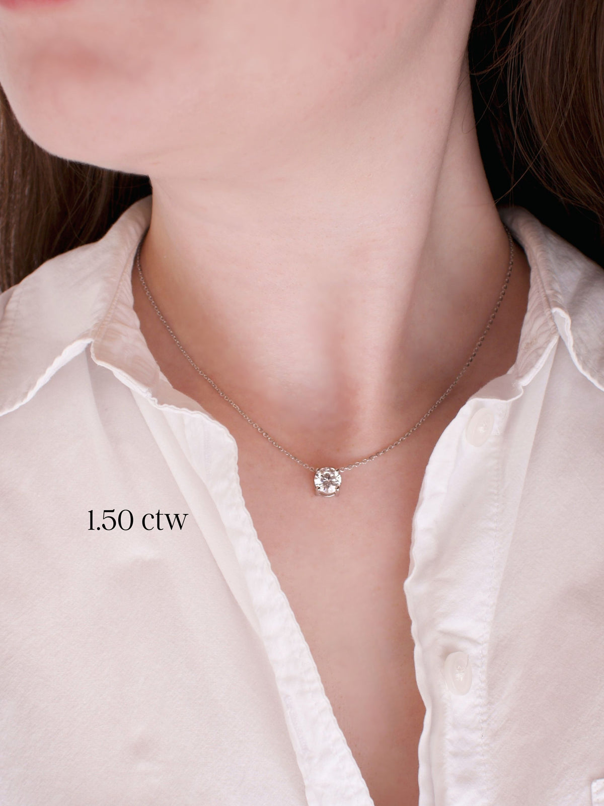 Solitaire Round Lab Diamond Pendant Necklace 14K