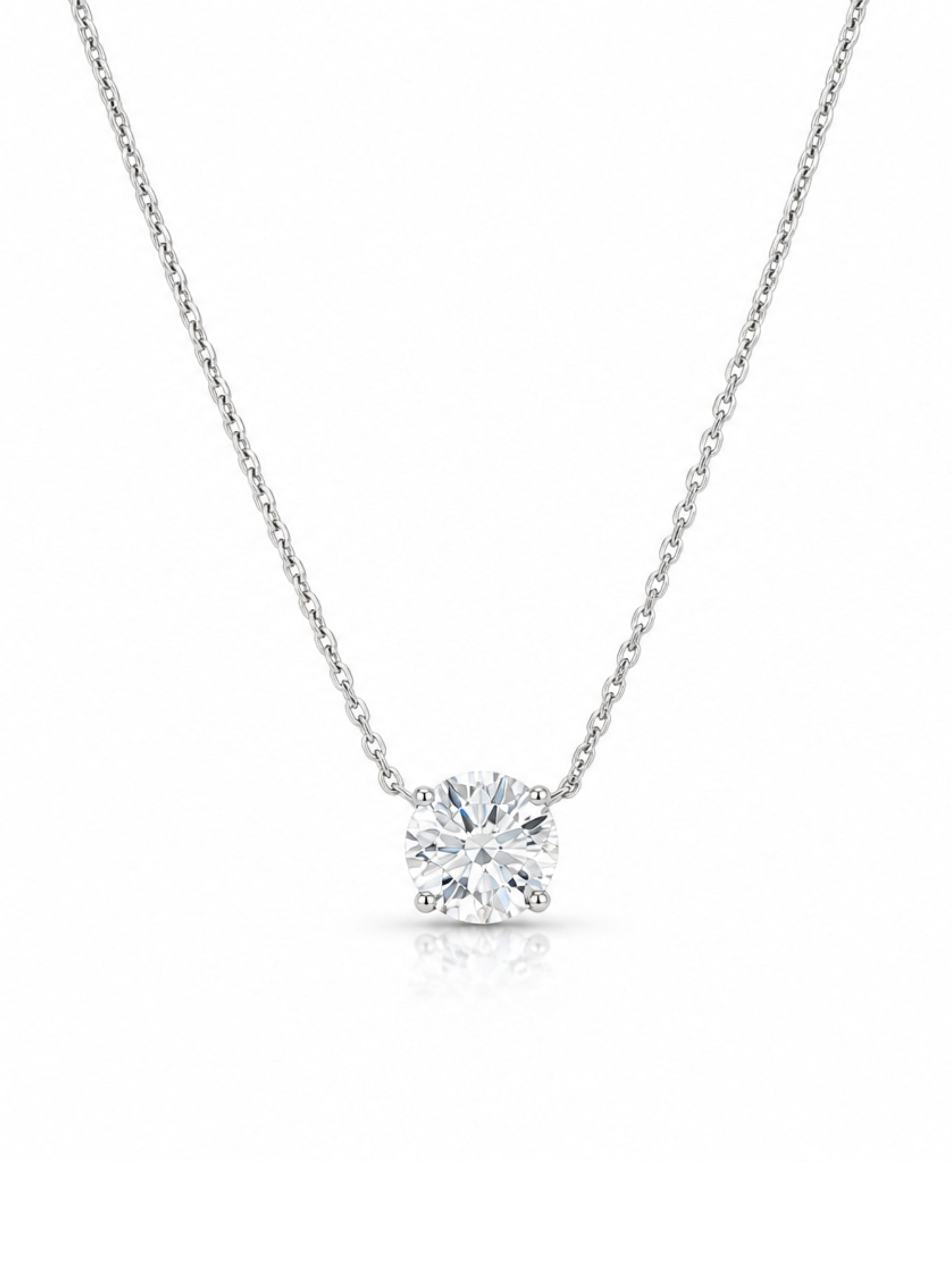 Solitaire Round Lab Diamond Pendant Necklace 14K