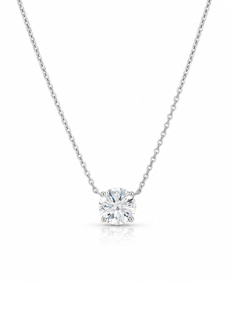 Solitaire Round Lab Diamond Pendant Necklace 14K