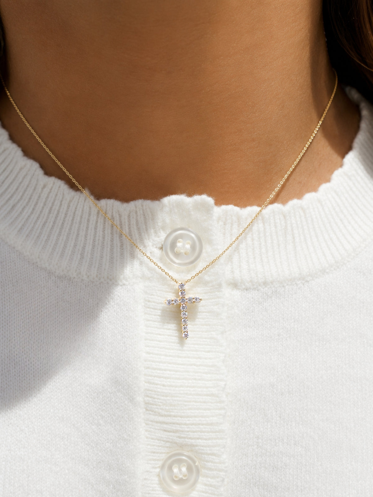 Lanie Lab Diamond Cross Necklace 14K