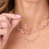 Pink Sapphire Wave Tennis Chain Necklace 14K