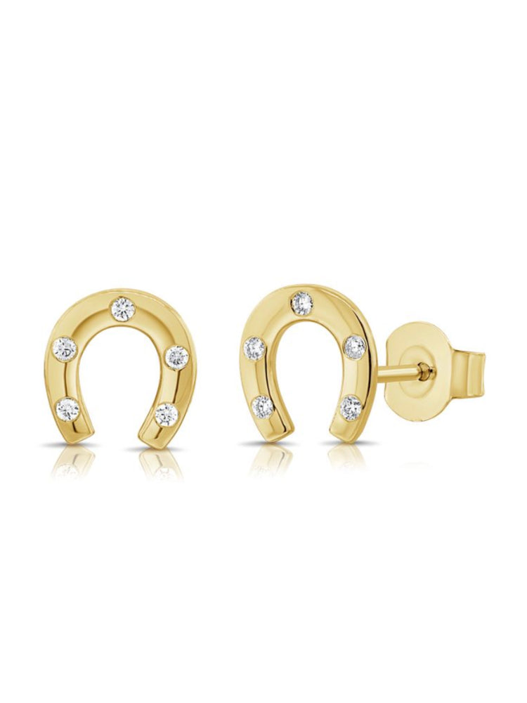 Lucky Diamond Horseshoe Stud 14K