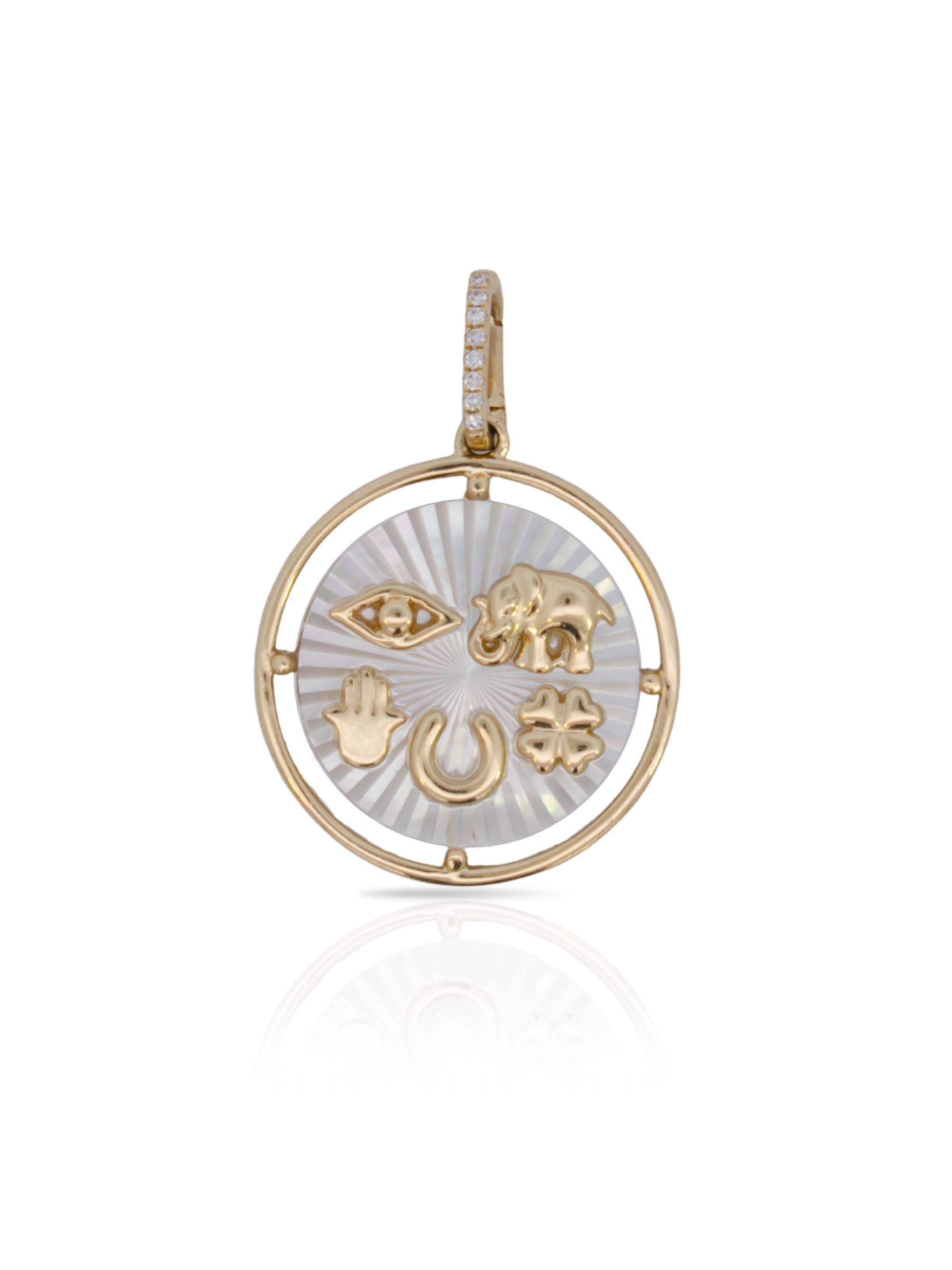 Lucky Charm Mother of Pearl and Diamond Pendant 14K