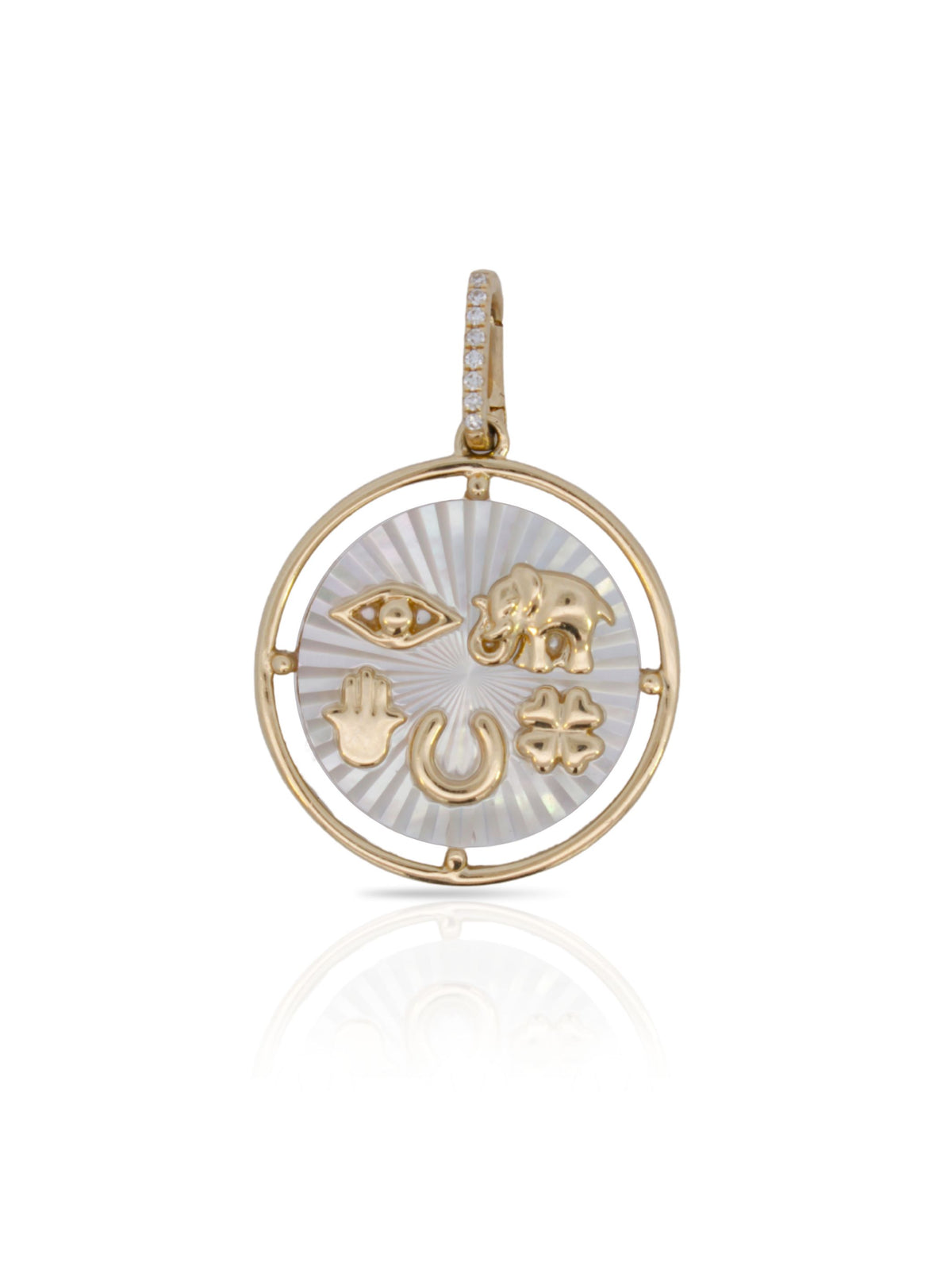 Lucky Charm Mother of Pearl and Diamond Pendant 14K