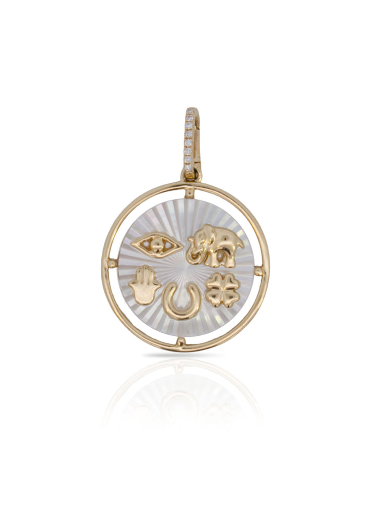 Lucky Charm Mother of Pearl and Diamond Pendant 14K