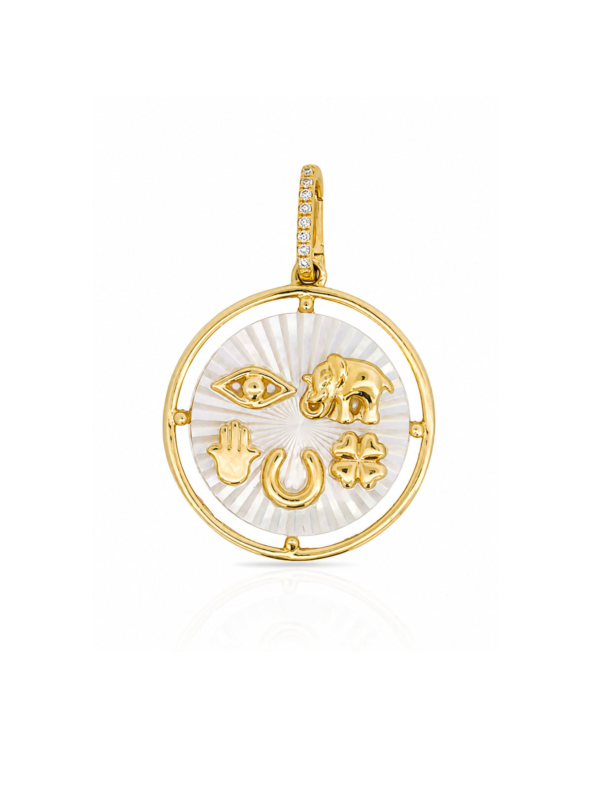 Lucky Charm Mother of Pearl and Diamond Pendant 14K