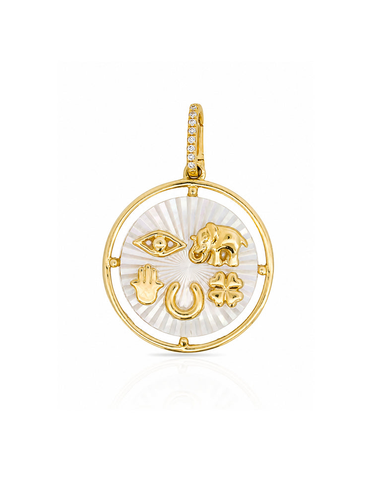 Lucky Charm Mother of Pearl and Diamond Pendant 14K