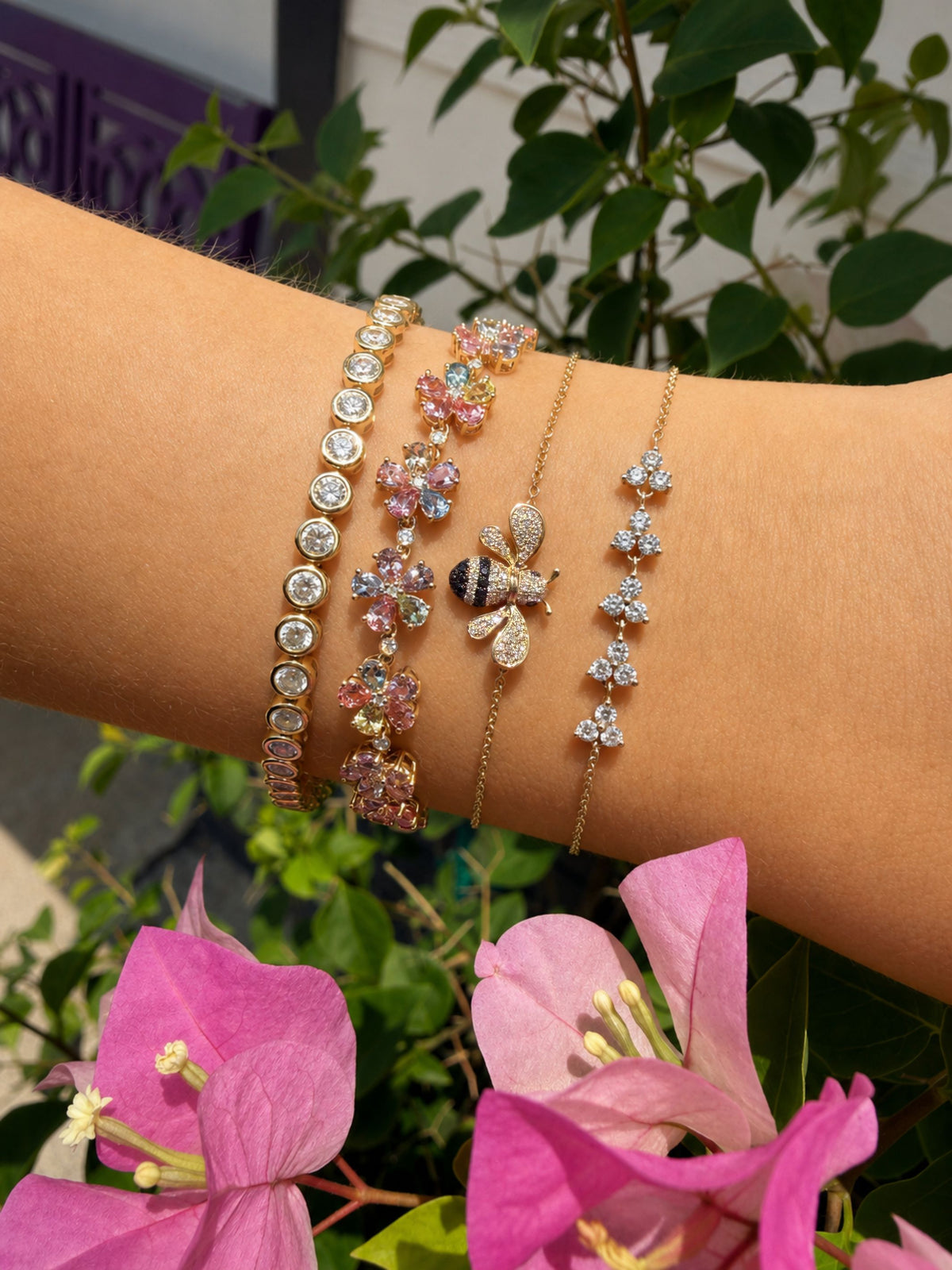 Tiny Trio Diamond Bar Bracelet 14K