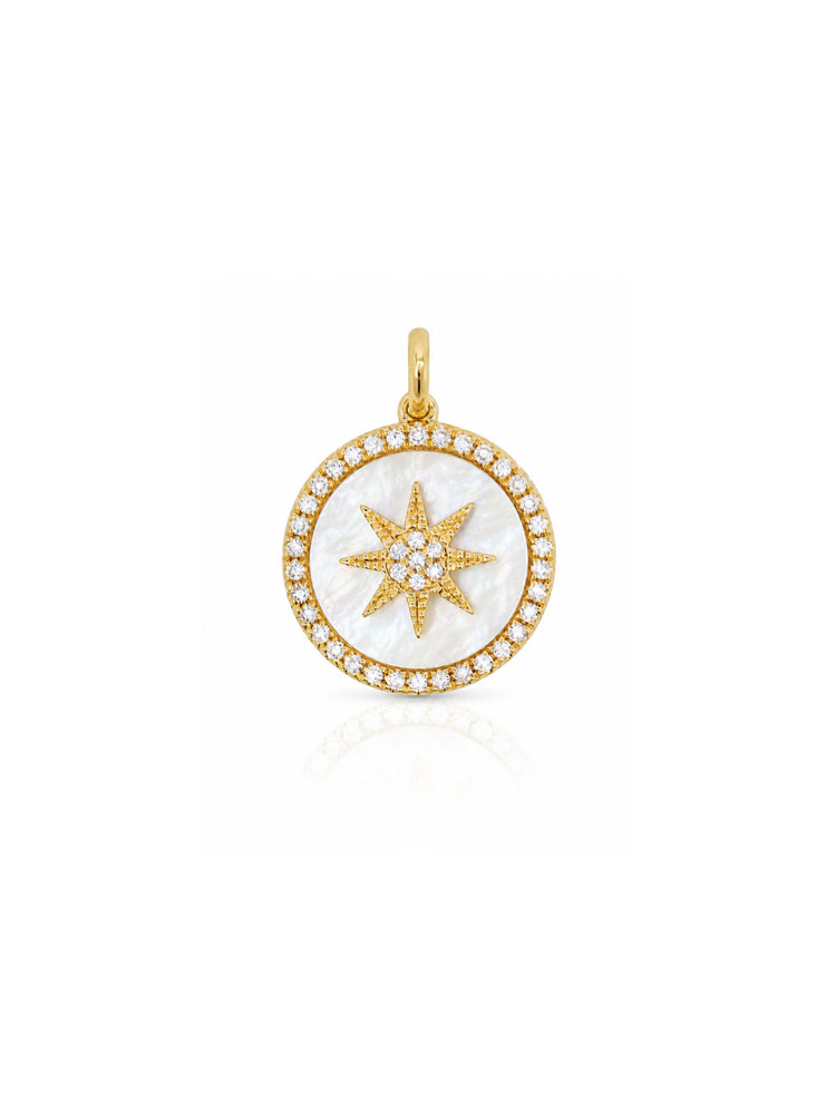 Mia Mother of Pearl and Diamond Compass Charm 14K