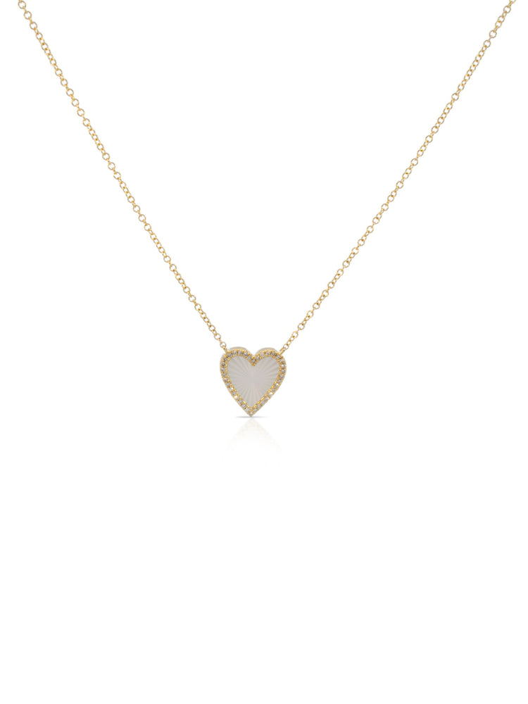 Miley Mother of Pearl and Diamond Heart Necklace 14K