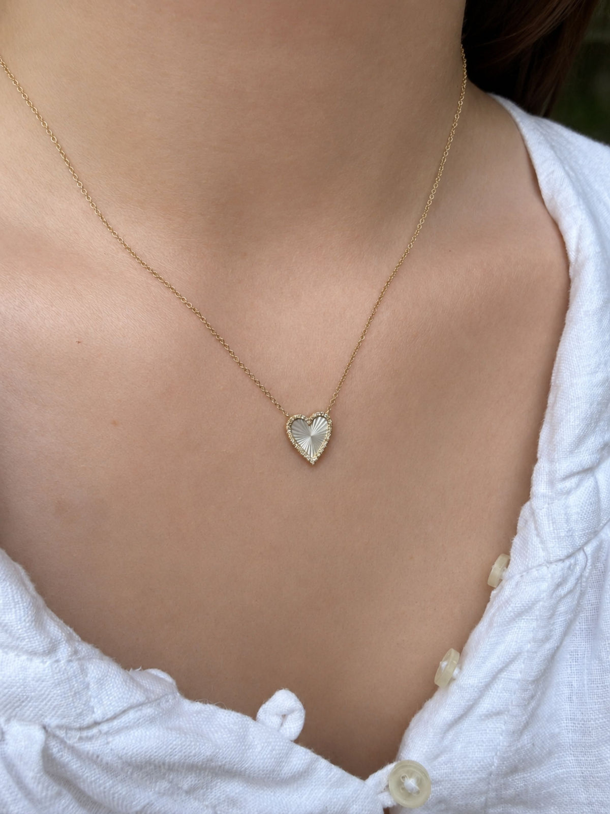 Miley Mother of Pearl and Diamond Heart Necklace 14K