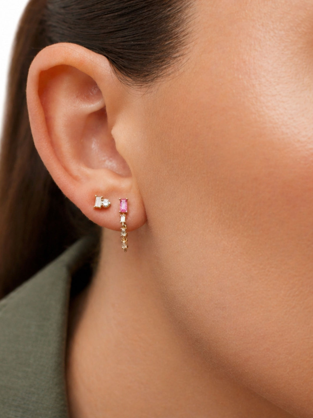 Millie Pink Sapphire Chain Stud Earrings 14K
