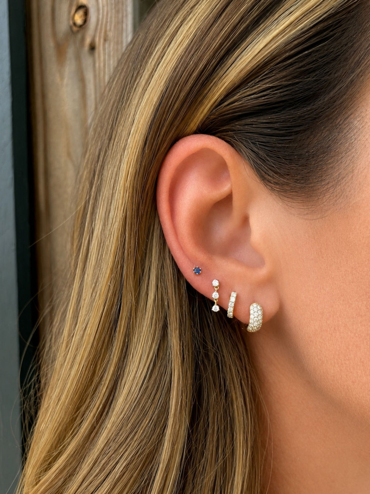 Mini Blue Sapphire Stud Earring 14K