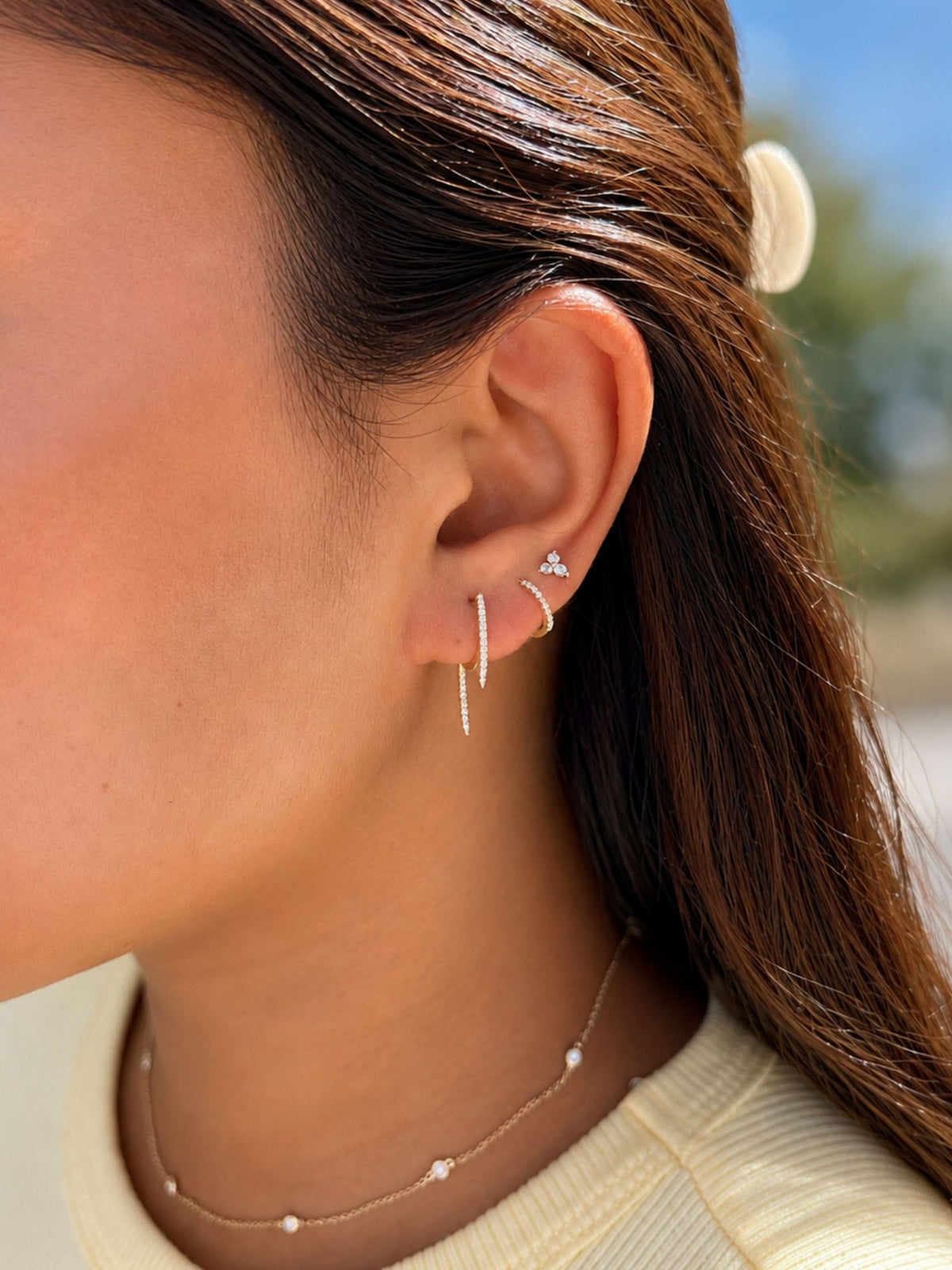 Mini Stella Double Spike Diamond Stud Earring 14K