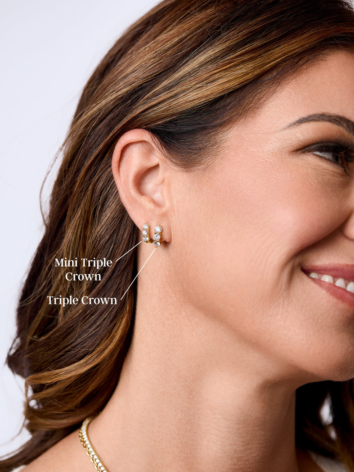 Triple Crown Diamond Huggie Earrings 14K