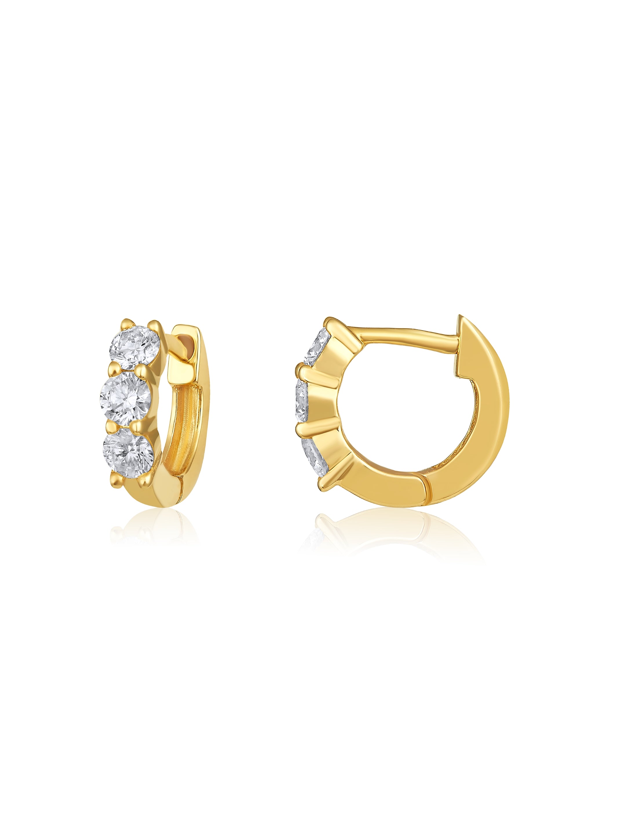 Mini Triple Crown Diamond Huggie Earrings 14K