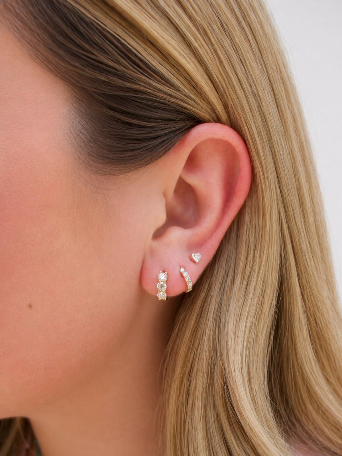 Mini Triple Crown Diamond Huggie Earrings 14K