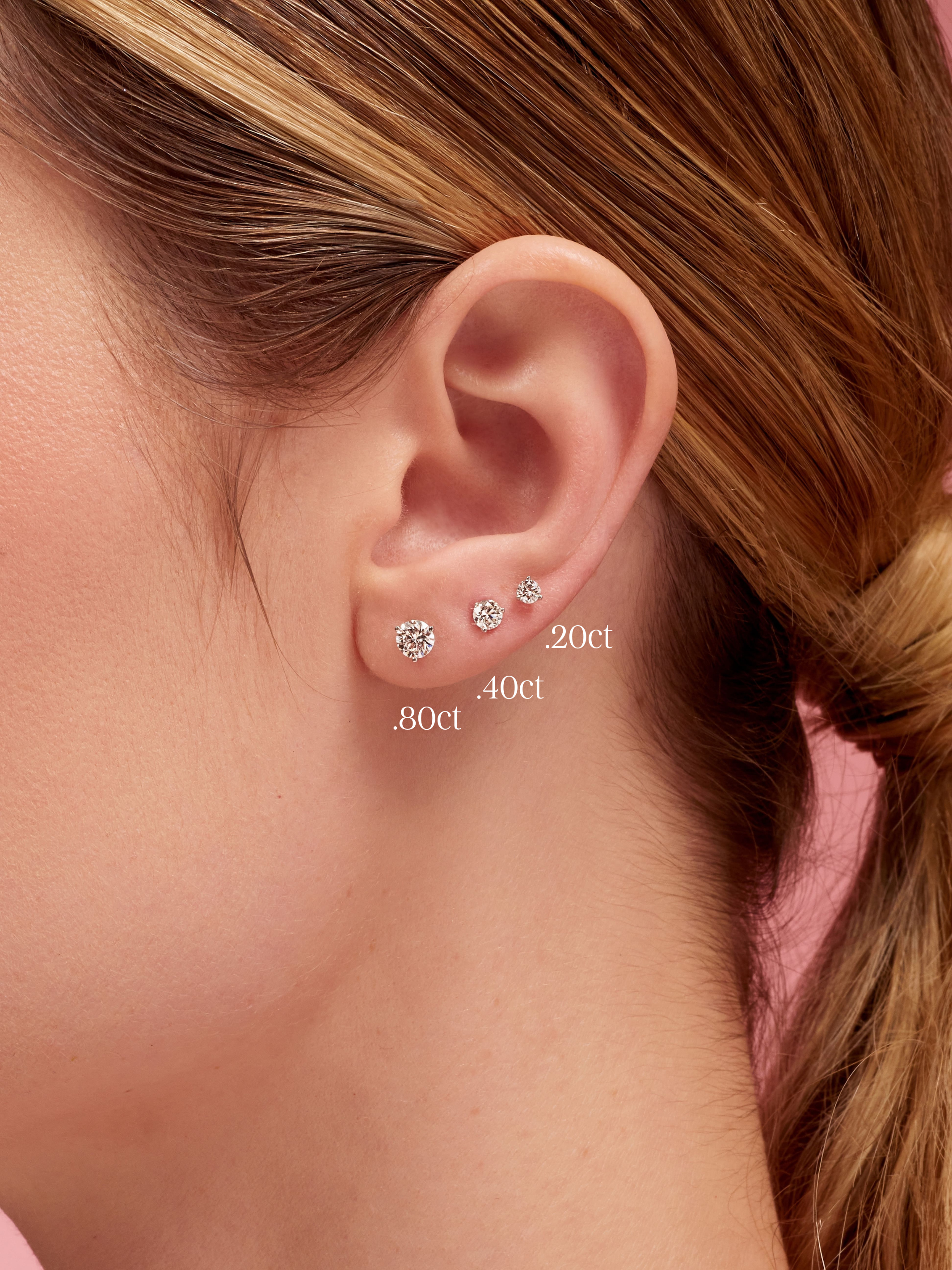 Round Diamond Stud Earrings - Small 14K