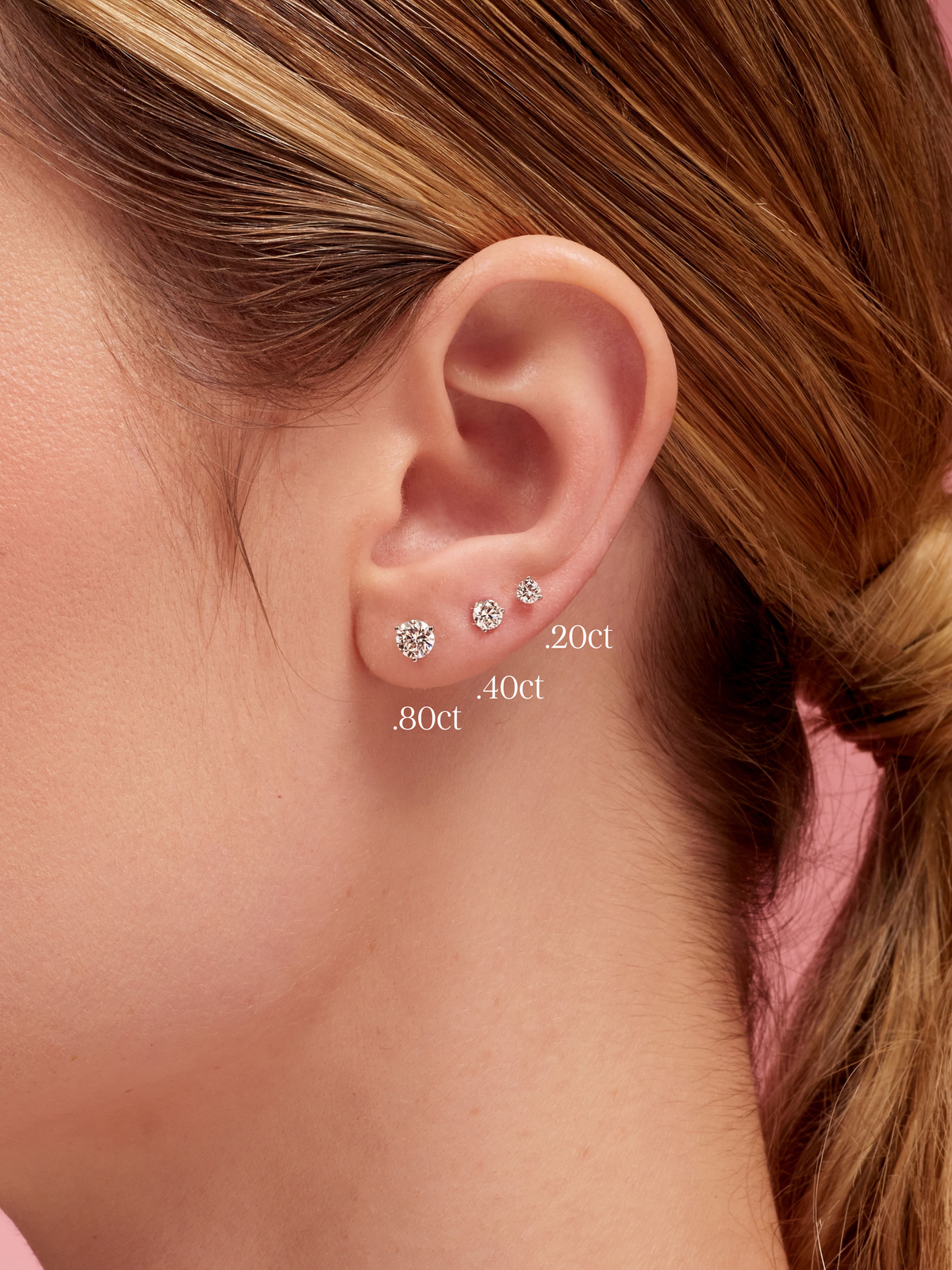 Round Diamond Stud Earrings - Small 14K