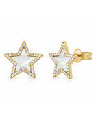 Mother of Pearl and Diamond Star Earrings 14K