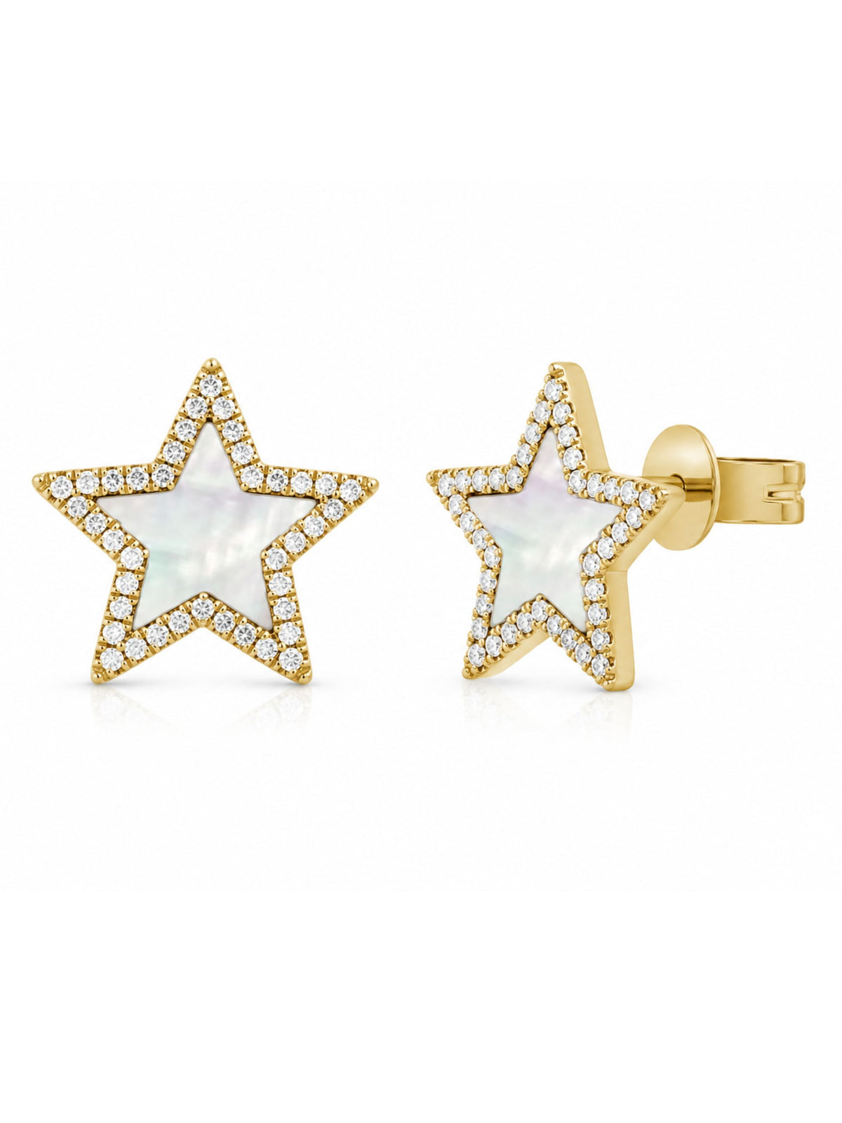 Mother of Pearl and Diamond Star Earrings 14K