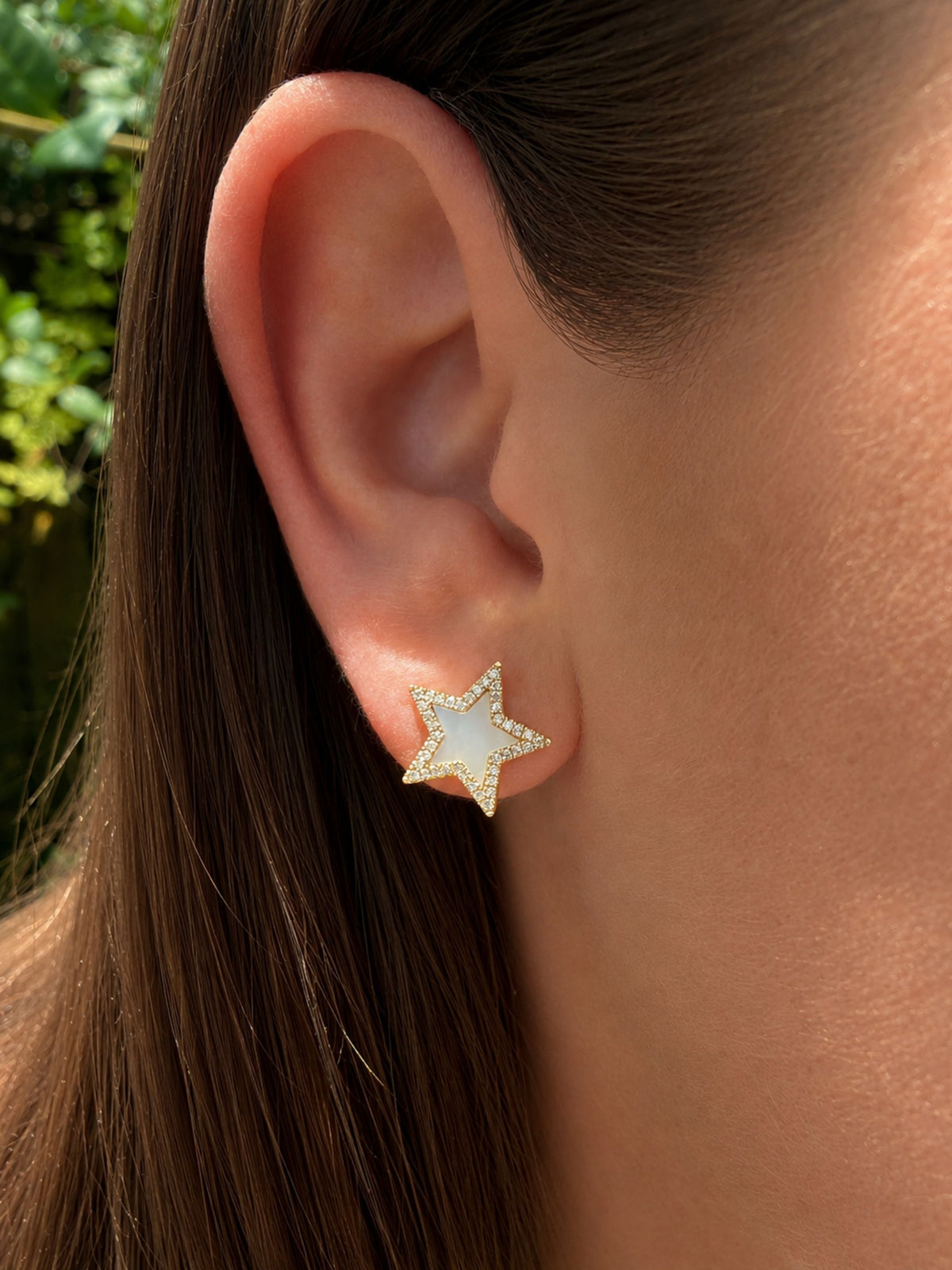 Mother of Pearl and Diamond Star Earrings 14K