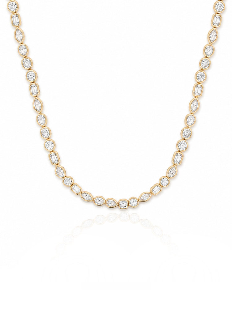 Multishape Bezel Lab Diamond Tennis Necklace 14K
