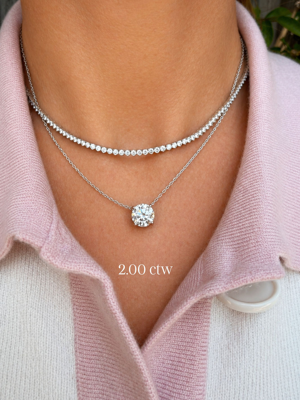 Solitaire Round Lab Diamond Pendant Necklace 14K