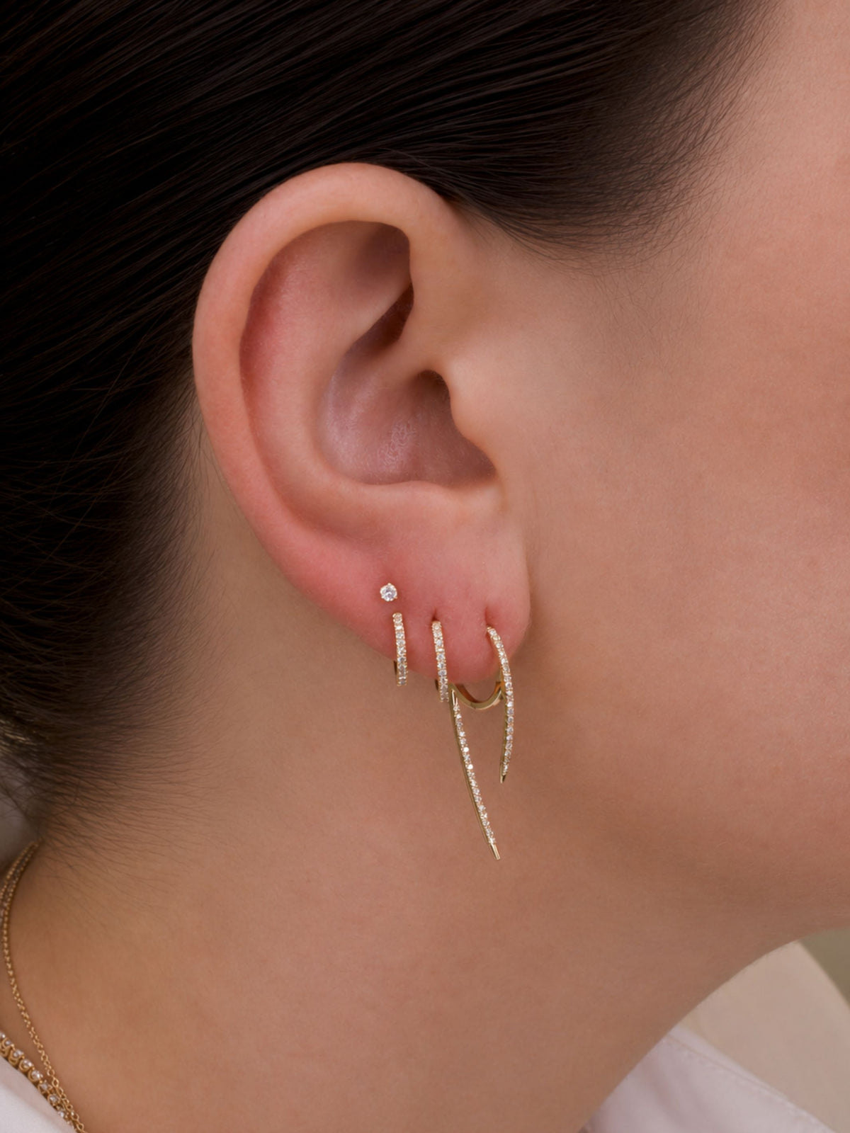 Demi Double Diamond Huggie Earring 14K