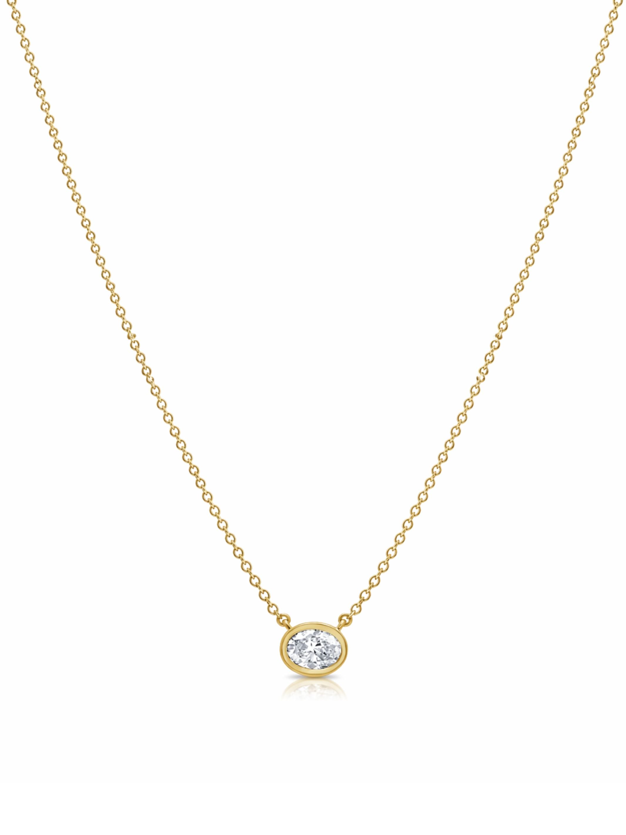 Oval Cut Diamond Bezel Pendant Necklace 14K