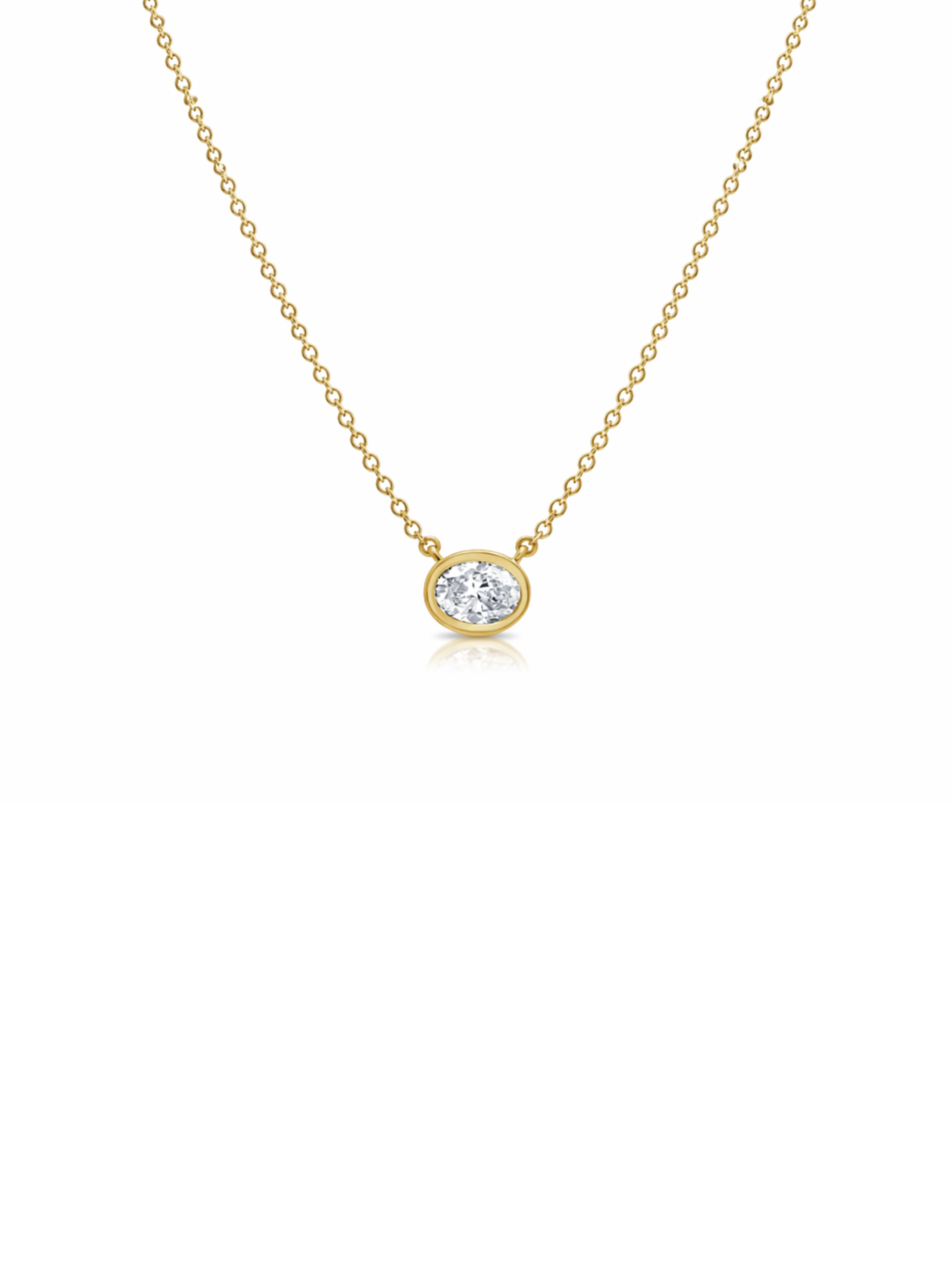 Oval Cut Diamond Bezel Pendant Necklace 14K