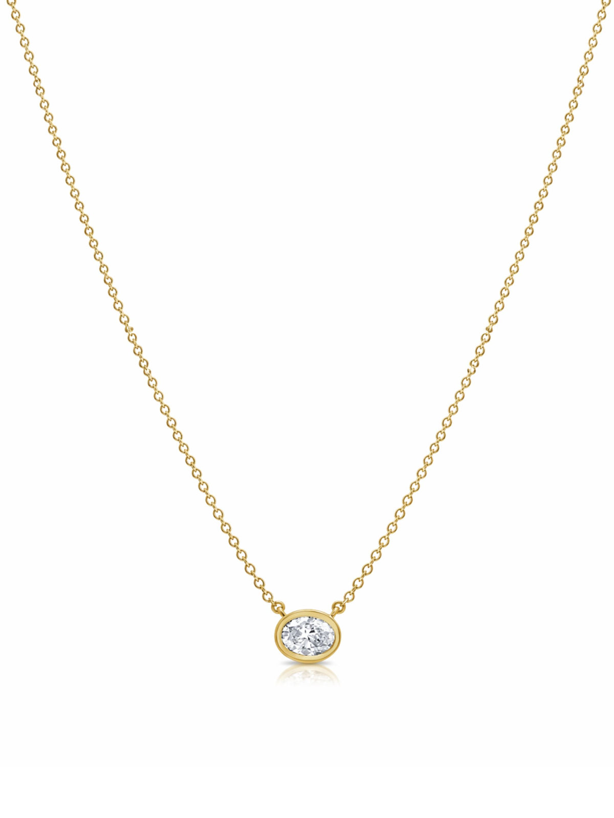 Oval Cut Diamond Bezel Pendant Necklace 14K