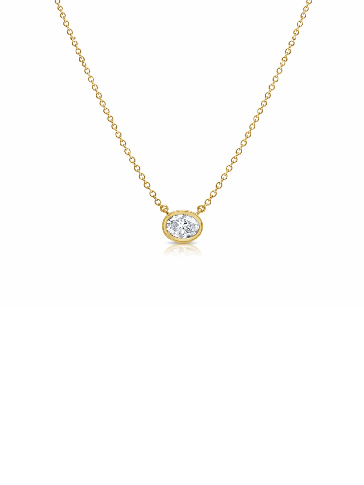Oval Cut Diamond Bezel Pendant Necklace 14K