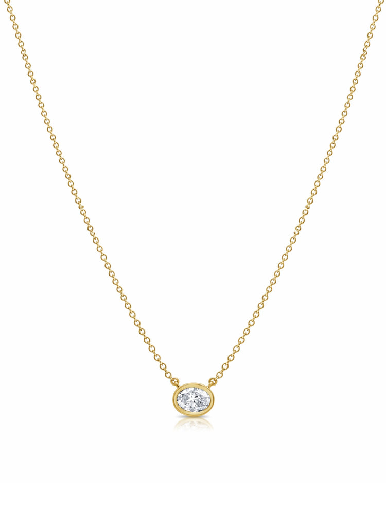 Oval Cut Diamond Bezel Pendant Necklace 14K