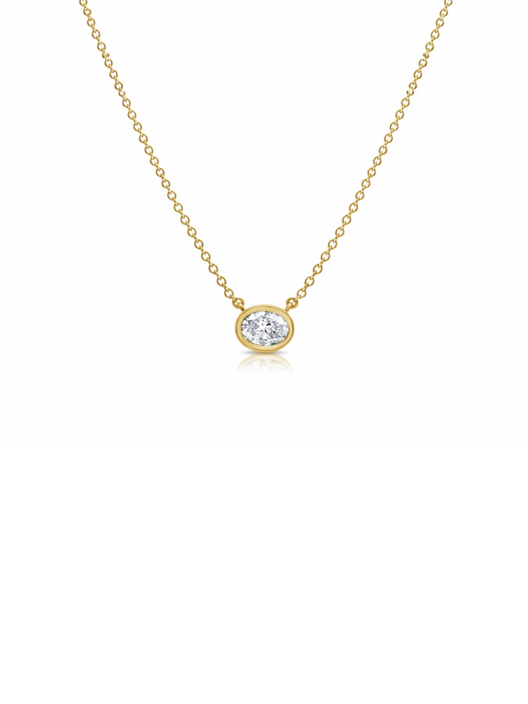 Oval Cut Diamond Bezel Pendant Necklace 14K