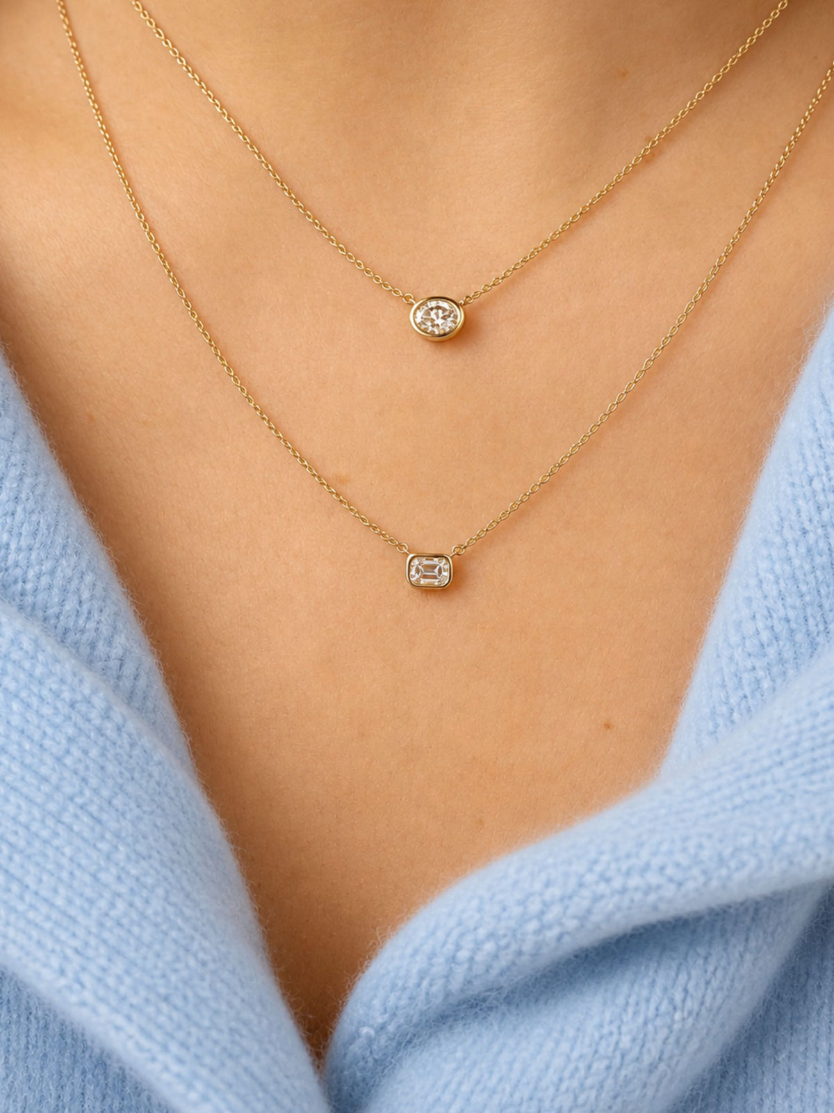 Oval Cut Diamond Bezel Pendant Necklace 14K