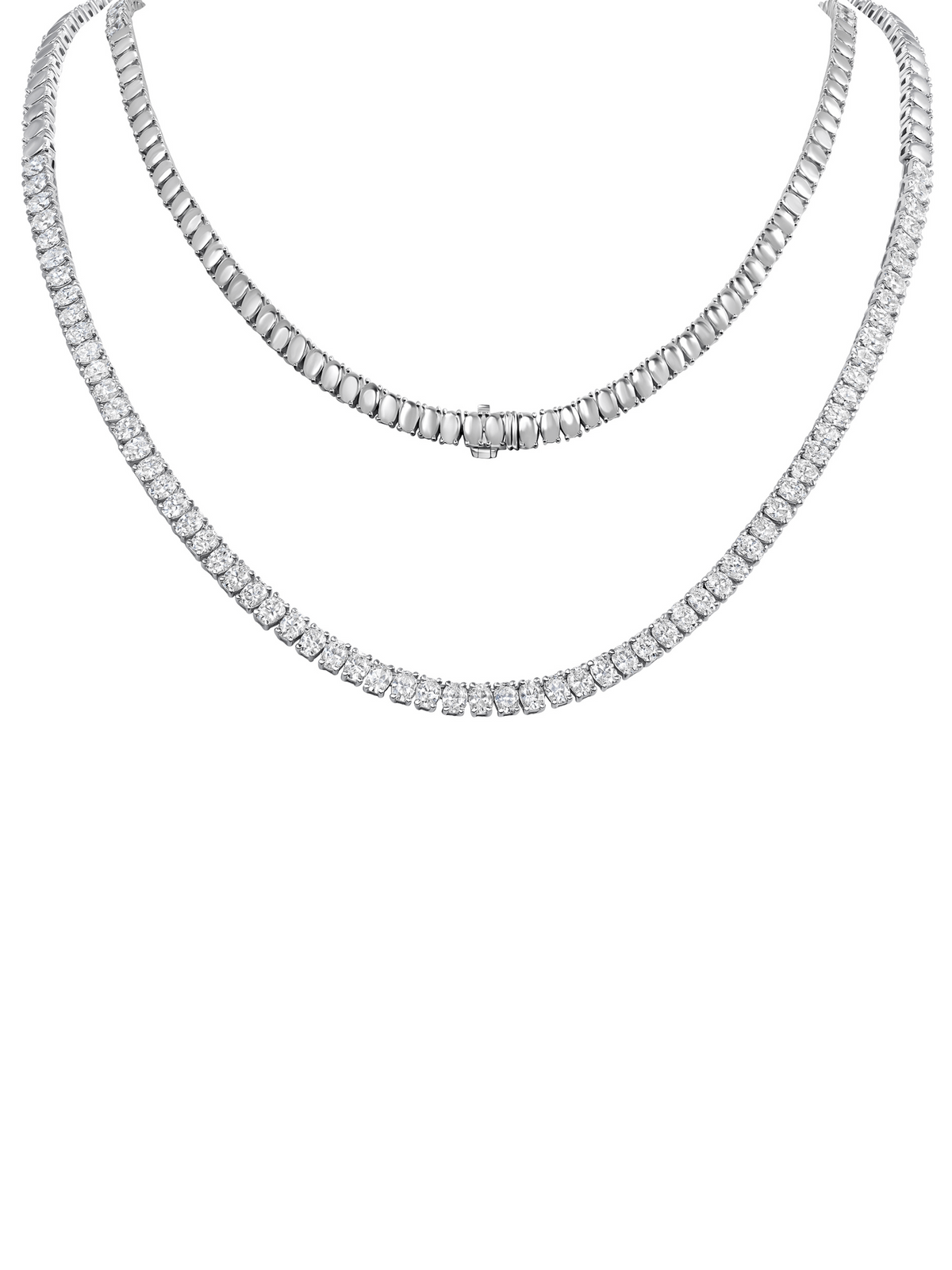 Oval Diamond Tennis Necklace 14K - Halfway