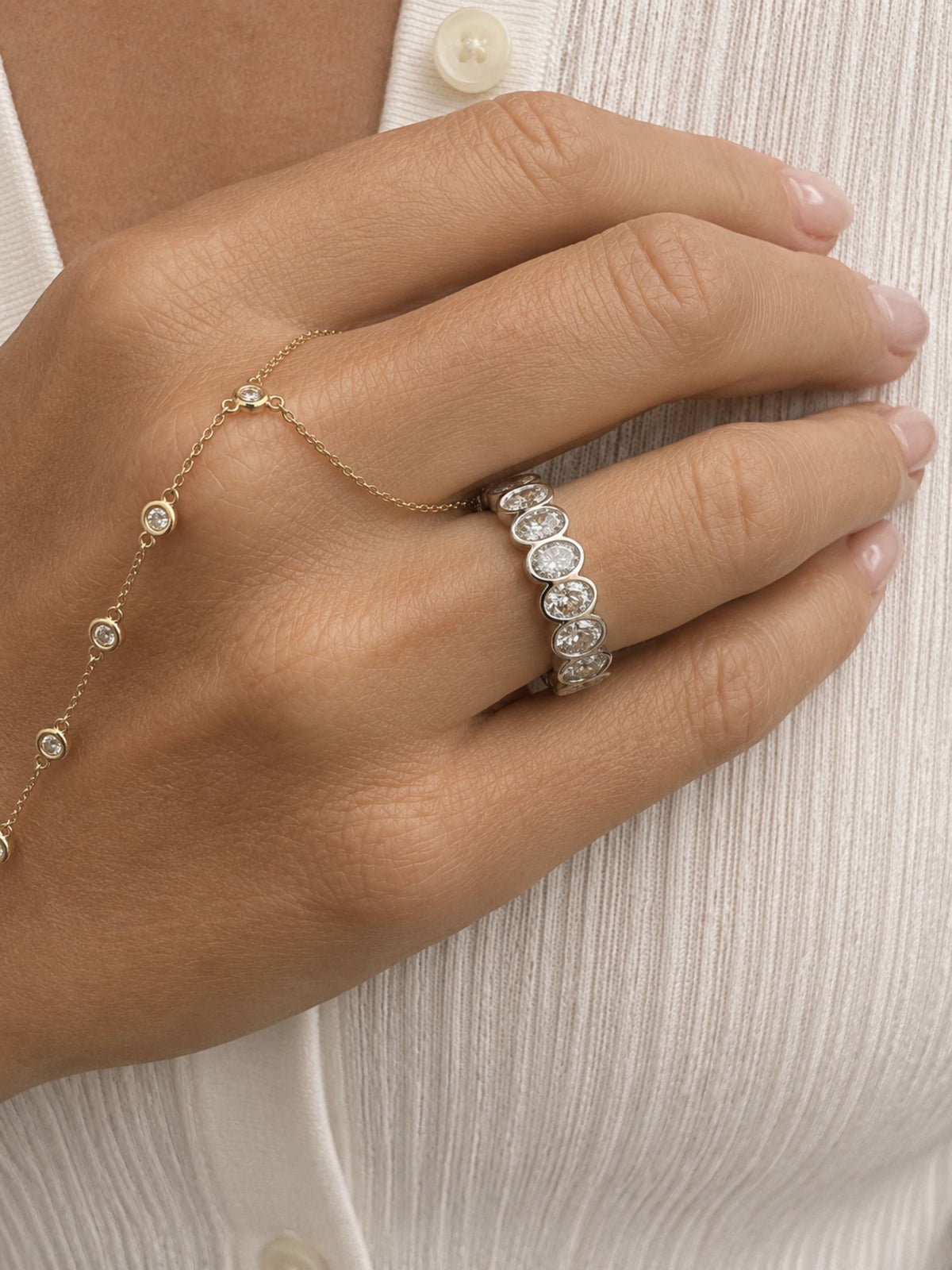 Oval Lab Diamond Bezel Eternity Band 14K