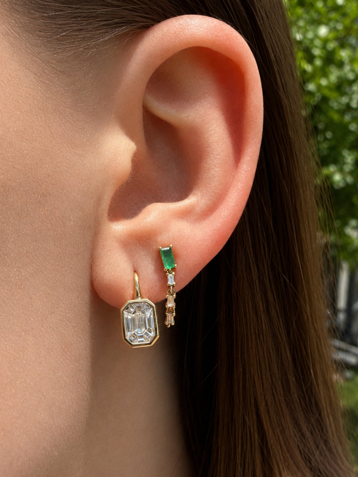 Paige Pie Cut Diamond Drop Huggie Earrings 14K
