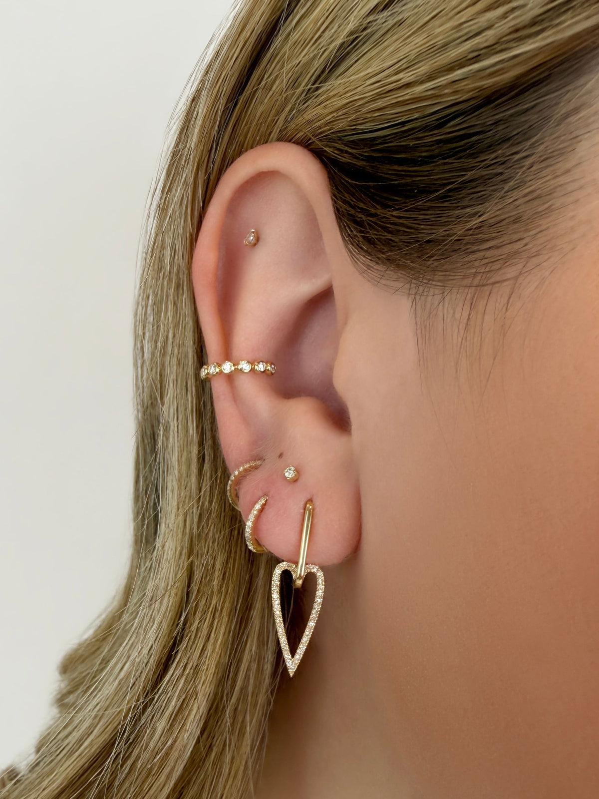 Paperclip and Diamond Heart Huggie Earrings 14K