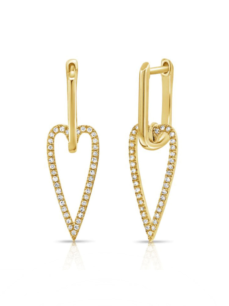 Paperclip and Diamond Heart Huggie Earrings 14K