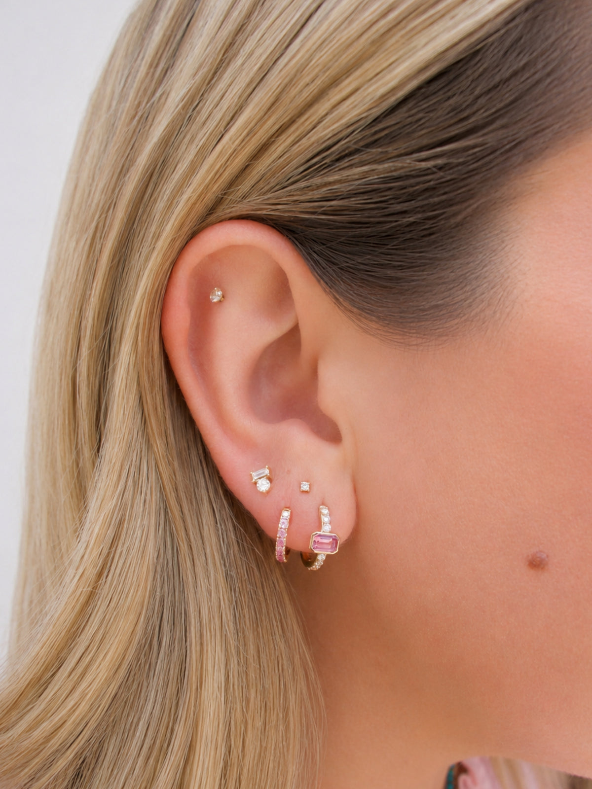 Parker Pink Sapphire & Diamond Huggie Earrings 14K