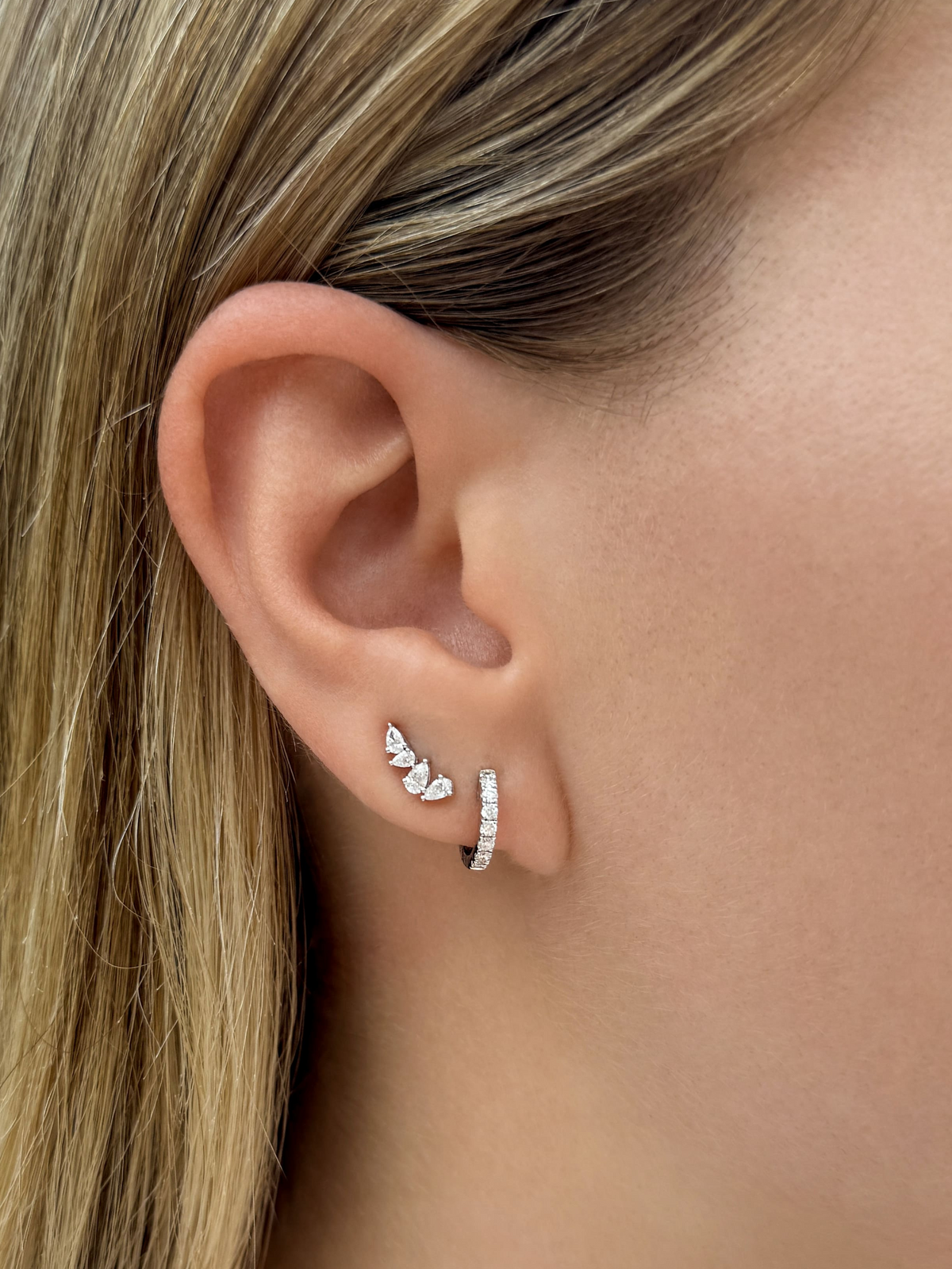 Petite Pear Climber Stud Earrings 18K